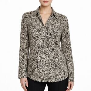 J. Crew Factory Animal Print Cotton Shirt in Signature Fit Blue Size M